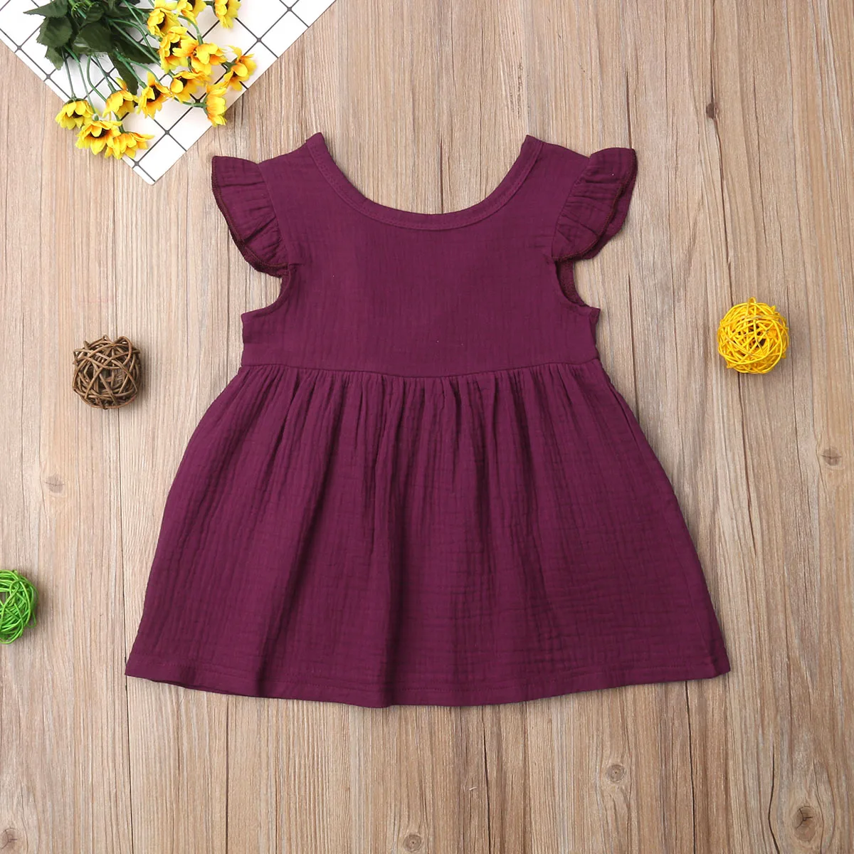 Summer Kids Baby Girl Dress Sleeveless Solid Color Ruffle High Waist Party Dresses Clothes | Детская одежда и обувь