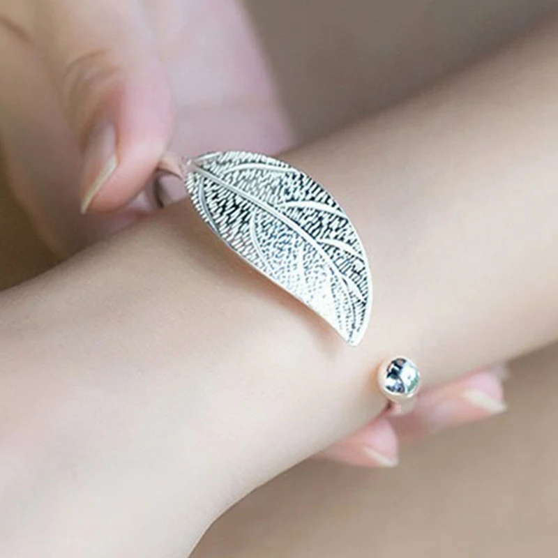 Женские посеребренные браслеты с подвесками в виде листьев Регулируемый