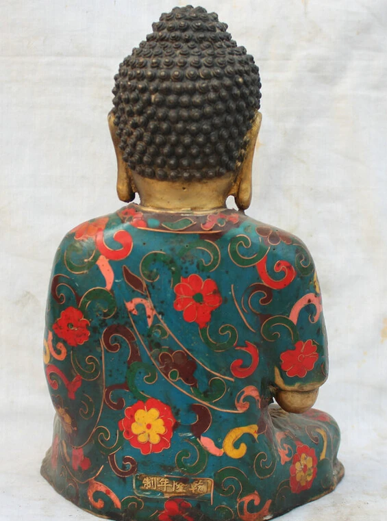 

Free shipping Collectible bronze S1617 11"Chinese Tibetan Bronze Gilt Cloisonne Seat Shakyamuni Sakyamuni Buddha Statue