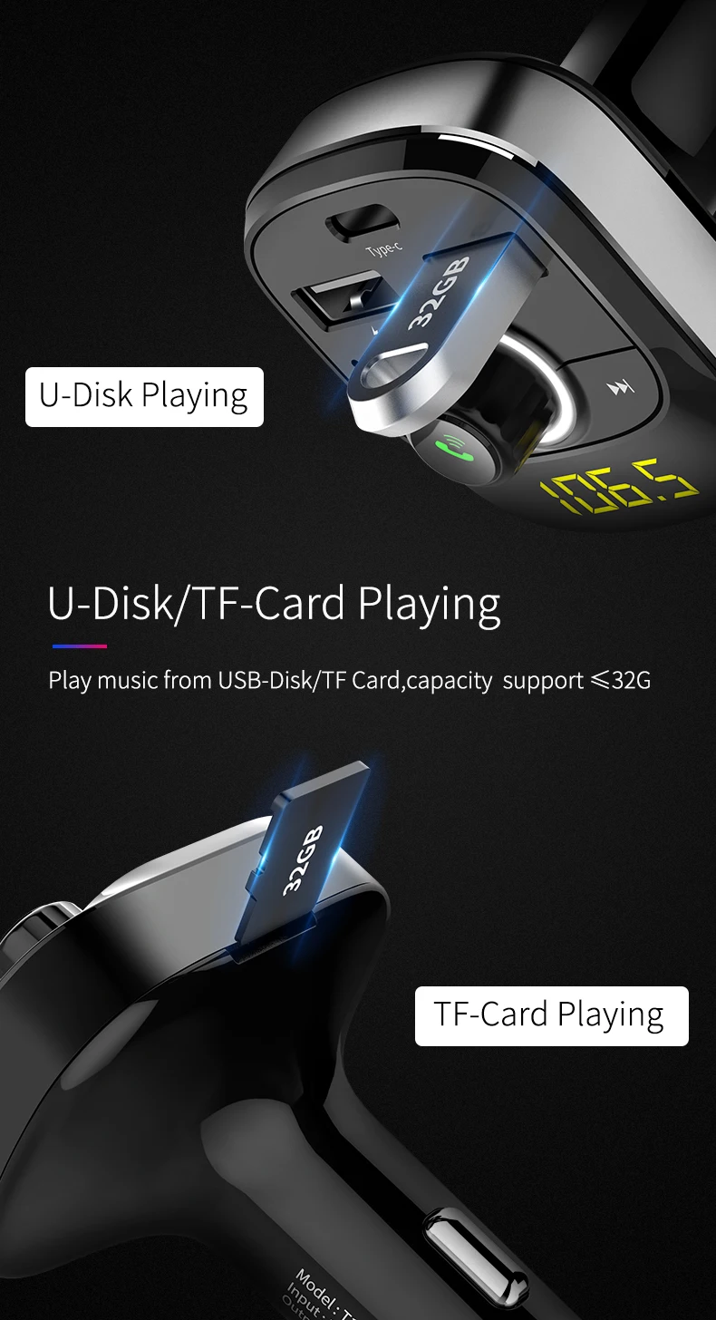 KORSEED Bluetooth Handsfree Kit type-C USB Автомобильное зарядное устройство fm-передатчик радио TF карта музыкальный Mp3 плеер беспроводной автомобильный комплект Hands-free