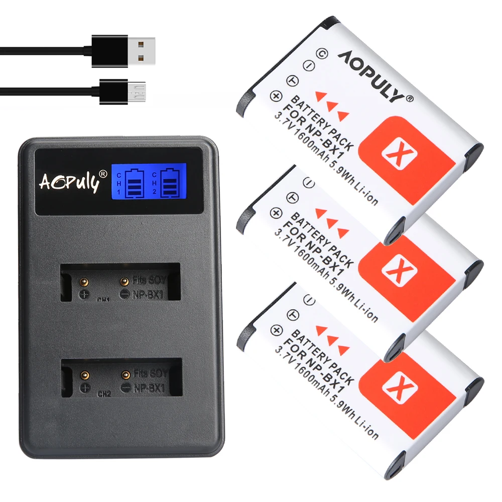 AOPULY 3 шт. NP BX1 батарея камеры + LCD двойное зарядное устройство для Sony Cyber shot DSC HX80 RX100