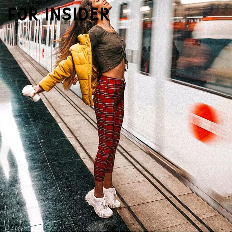 Для Insider, красные клетчатые узкие Капри, штаны, высокая талия, на молнии, повседневные женские брюки, Ретро корейский стиль, штаны-шаровары, низ mujer