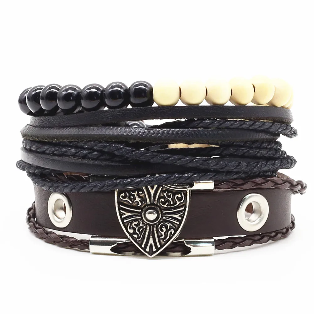 

New Punk Moda Boho Beads Charm Pulseira Masculina Pulseras Hombre Mujer Leather Bracelet Men Women Jewelry Accessories Wholesale
