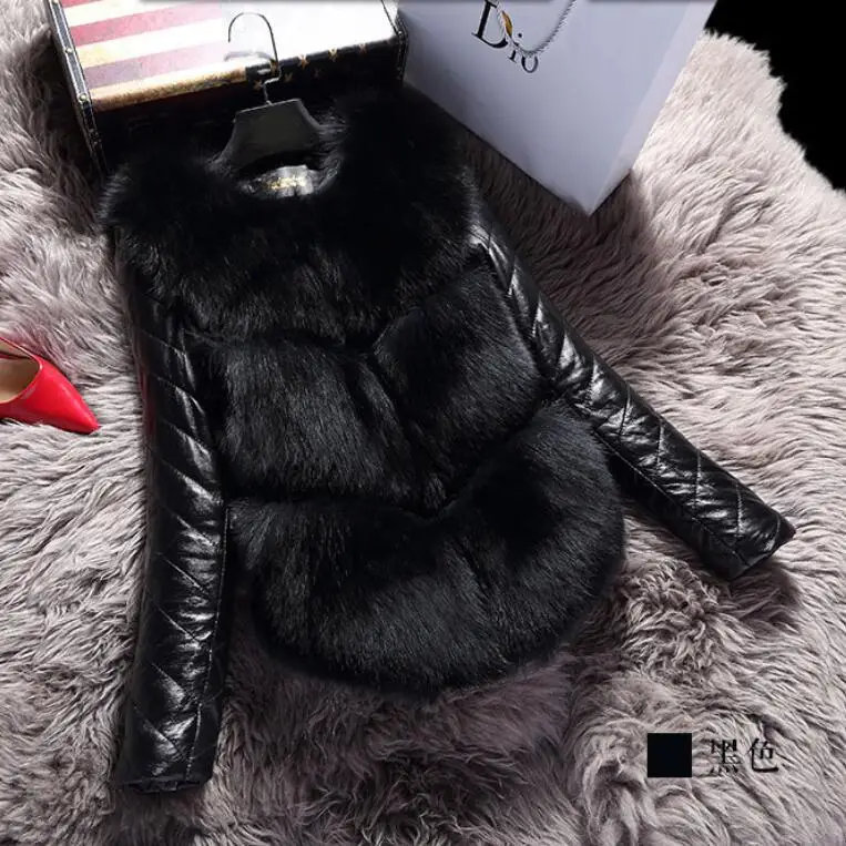 Removable Sleeves 2019 Imitation Fox Fur Patchwork Vest Coat Winter Women Wool Leather Sleeve Thick Faux Jacket D1074 | Женская одежда