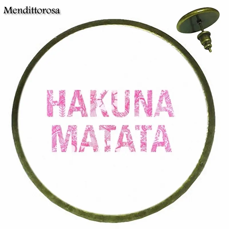 Hakuna Matata Inspirational Harajuku Jewelry Glass Cabochon Bronze/Silver/Golden Clip Ear Hook Stud Earring For Women Gifts Boy | Украшения