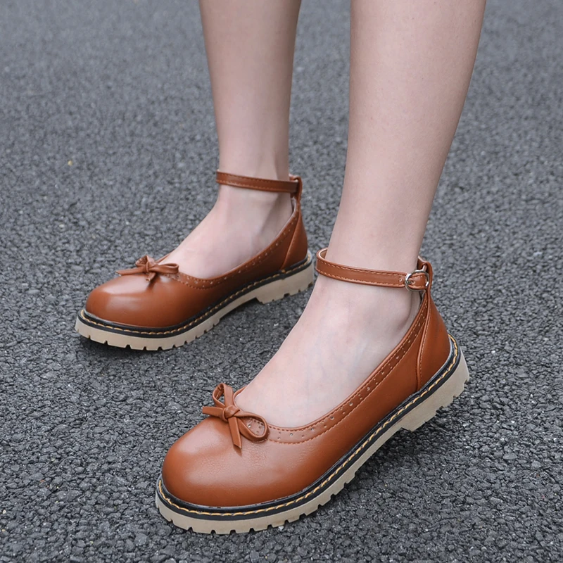 Японские винтажные женские колледж-туфли ретро-стиля с закругленным носком, бантами, ремешком на щиколотке, лолитой и кавайной девочкой JK в униформе для косплея лоли он.