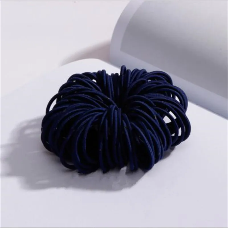 navy blue Новинка 100 шт./лот, нейлоновые резинки ярких цветов 3 см для девочек, безопасные эластичные резинки для волос для детей, держатель для хвоста, Детские аксессуары для волос - Цвет: navy blue