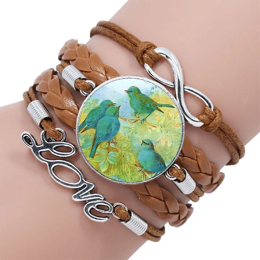 Модный Многослойный черный/коричневый кожаный браслет из стекла высокого