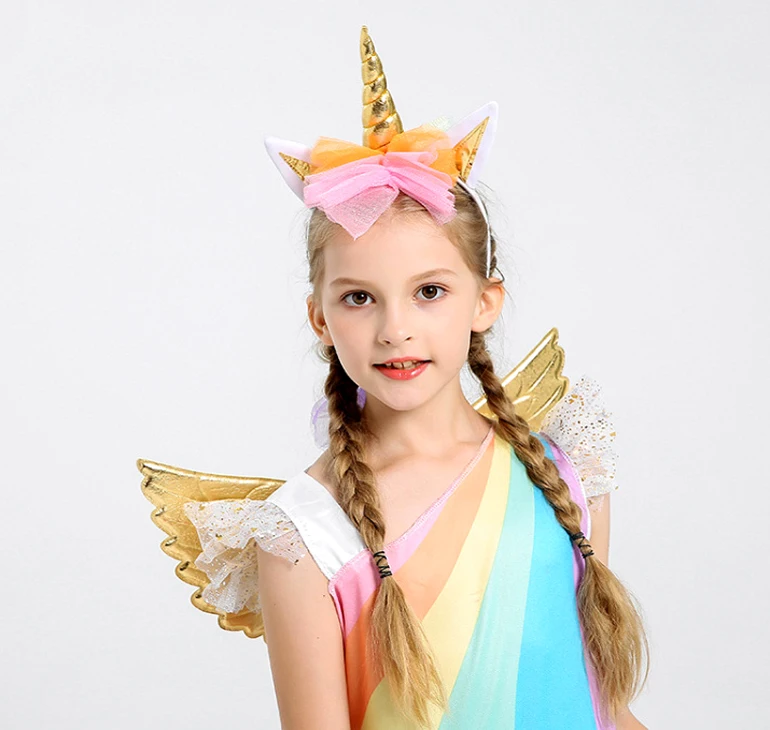 Kids Girls Rainbow Unicorn Costume For Princess Halloween Carnival Birthday Party Dress Cosplay Costumes | Тематическая одежда и