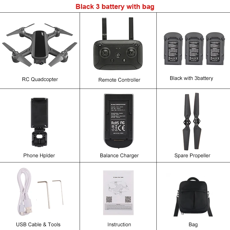 Black 3 battery Bag JJRC X9 Heron gps 5G WiFi FPV с камерой 1080P оптическое позиционирование потока высота удержания Радиоуправляемый Дрон Квадрокоптер RTF VS M69 - Цвет: Black 3 battery Bag