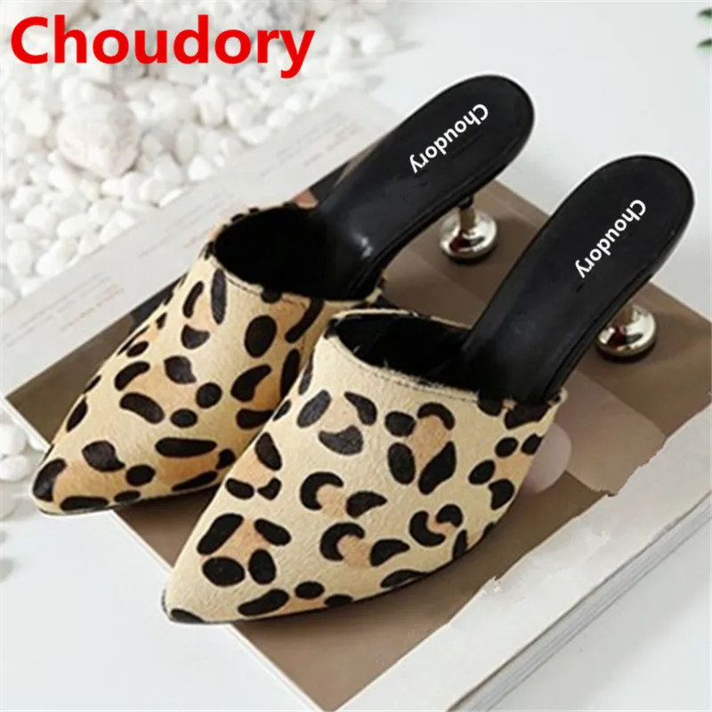 Choudory Стильная Обувь Женщина На Высоких Каблуках Леопарда Тапочки Рим Zapatillas