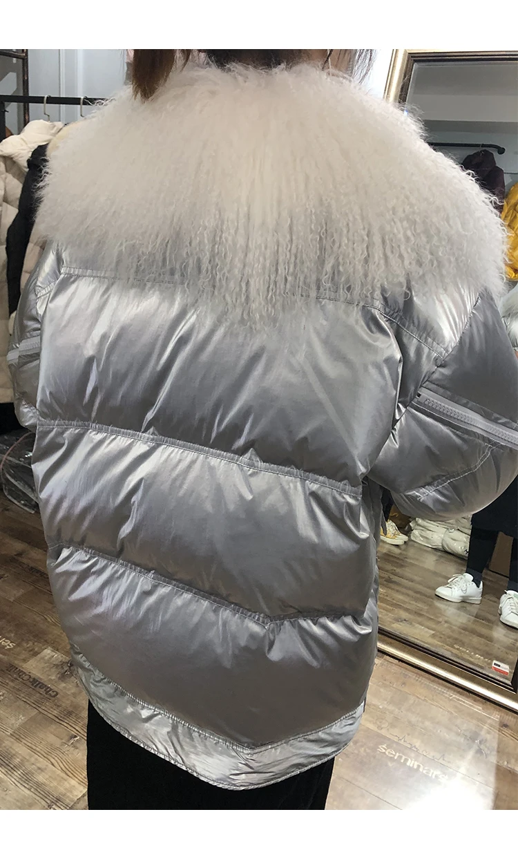 Winter Jacket Women Glossy Down Parka Glossy Long Down Coat Female Warm Thicken Hooded Loose Parkas Real Fur Jackets Waterproof