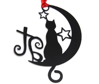 25pcs stainless steel black moon cat bookmark book card for wedding baby shower party birthday favor gift souvenirs