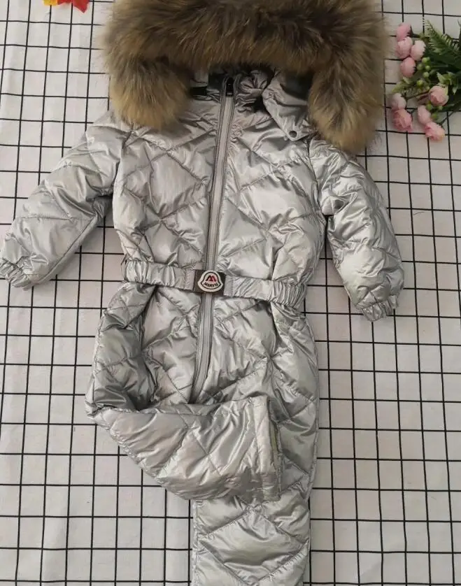 see chart 70cm-150cm Real fur hooded baby outergoing Winter children jumpsuit snow suit girl down boy Baby coveralls ski suit - Цвет: see chart