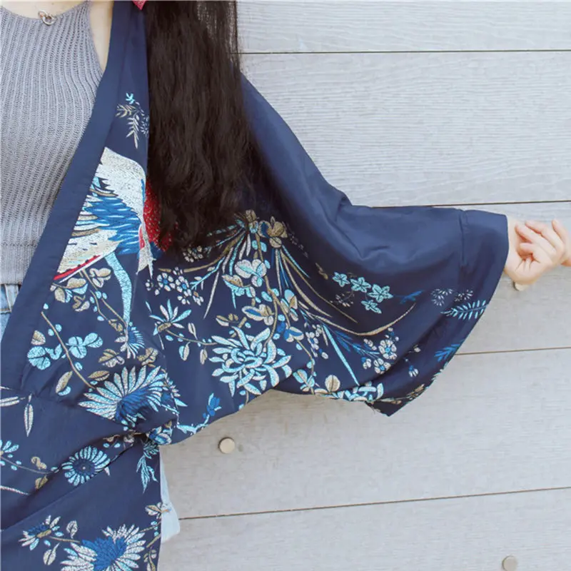 Новинка 2018 модное женское кимоно в японском стиле с обычным принтом рукавами