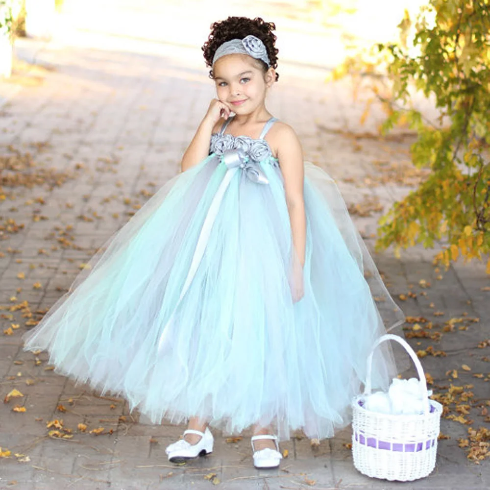 Mint Green and Gray Couture Wedding Flower Girl Tutu Dress Baby Dancing Birthday Summer Kids Photo Clothing TS054 | Детская одежда и