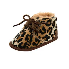 Leopard Зимняя теплая обувь для маленьких мальчиков и девочек; кроссовки для первых шагов; детская кроватка; Bebe; обувь для малышей; однотонные ботинки для малышей - Цвет: Leopard
