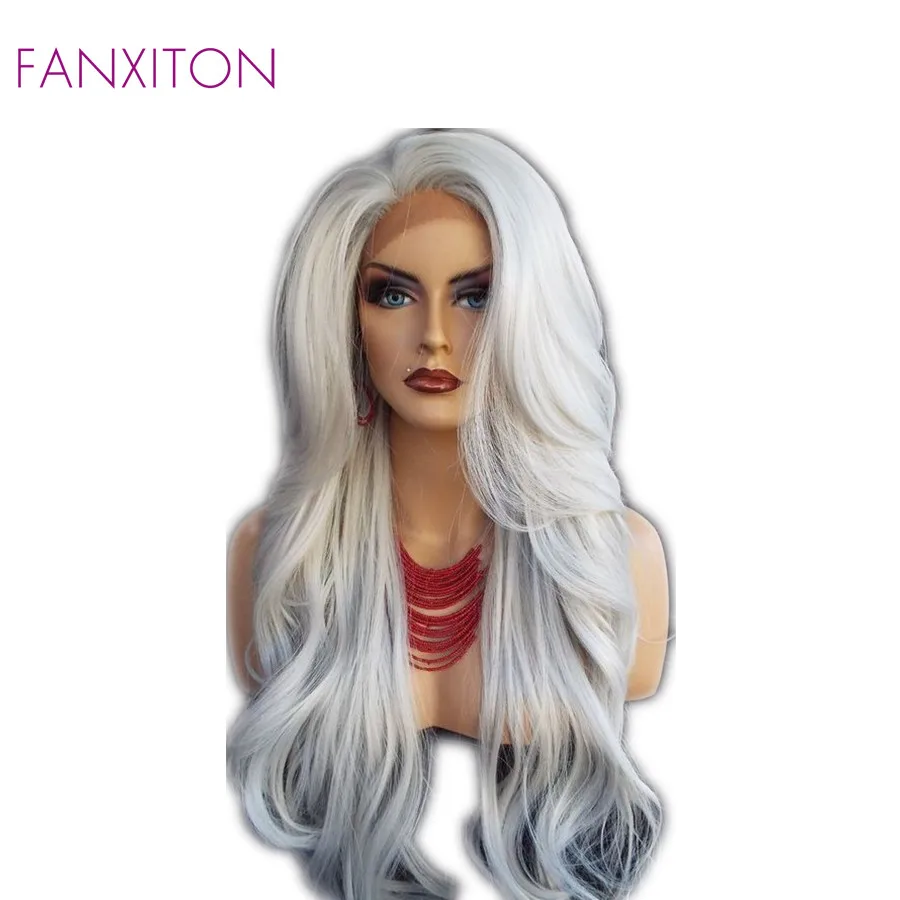 Женские волнистые парики FANXITON белые синтетические передние для косплея из