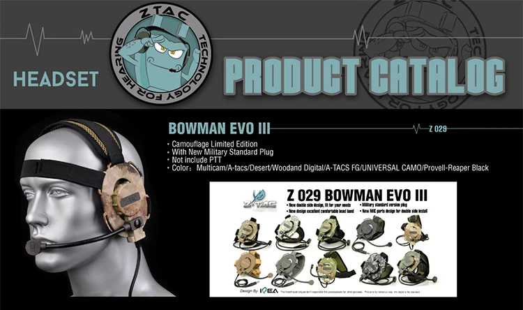 Z TAC тактическая гарнитура Bowman Evo III Z Tac страйкбол наушники для охоты Z029 военные наушники Bowman PTT для Kenwood Z114