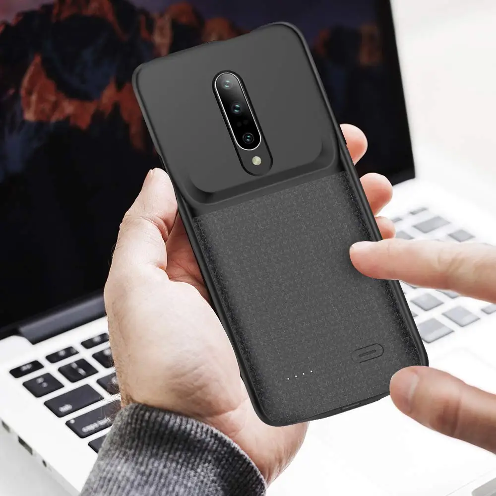 Чехол для аккумулятора NEWDERY для OnePlus 7 Pro, тонкий Расширенный чехол для зарядного устройства емкостью 4700 мА · ч с приподнятым ободком из ТПУ, перезаряжаемый чехол для зарядки