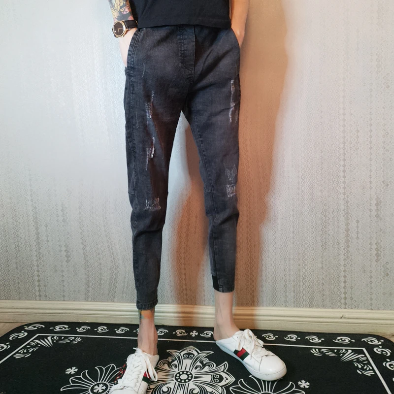 Spiritual Guy Jeans man fall nine-point foot pants network red with male beggar broken hole | Мужская одежда