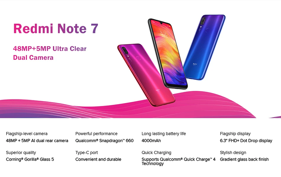 Глобальная версия Xiaomi Redmi Note 7 4 GB 64 GB Snapdragon 660 48MP+ 13MP двойной Камера 6,3 ''полный Экран 4000 mAh 4G LTE смартфон оты