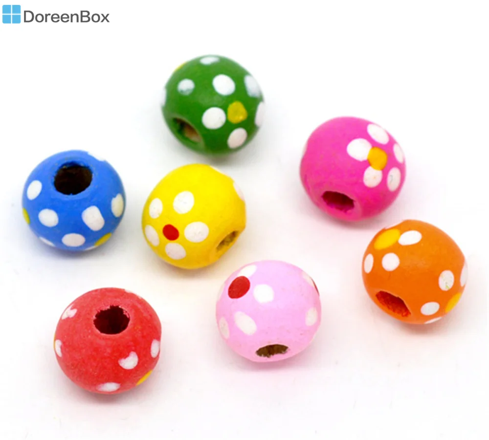 Doreen Box hot 300 микс разноцветных круглых деревянных бусин 10x9 мм (B11300)|round wood beads|wooden