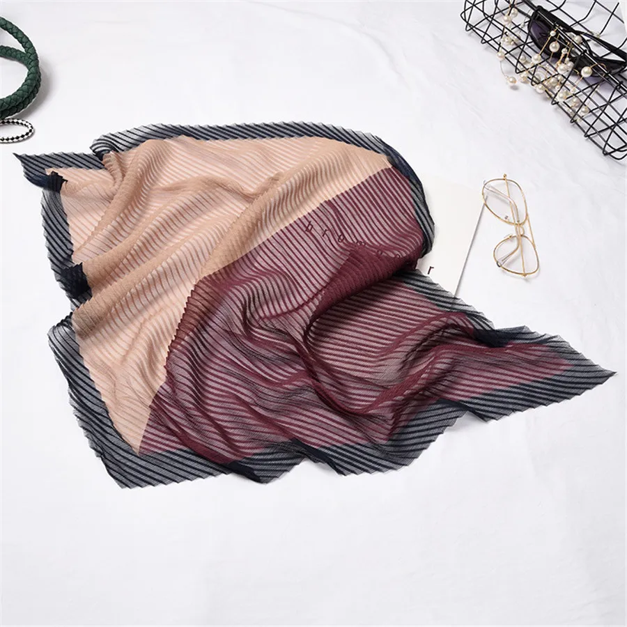 Женский шифоновый маленький шарф-бандана плиссированный Шелковый платок для