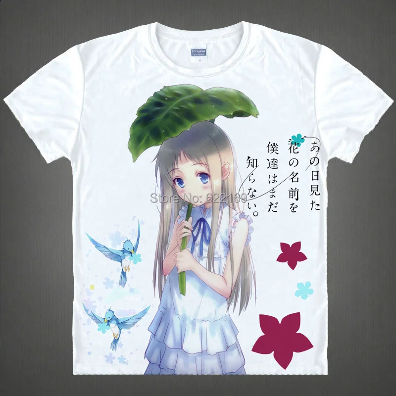 Японская аниме футболка Anohana: The Flower We Seen тот день Meiko Menma Honma хлопковая рубашка