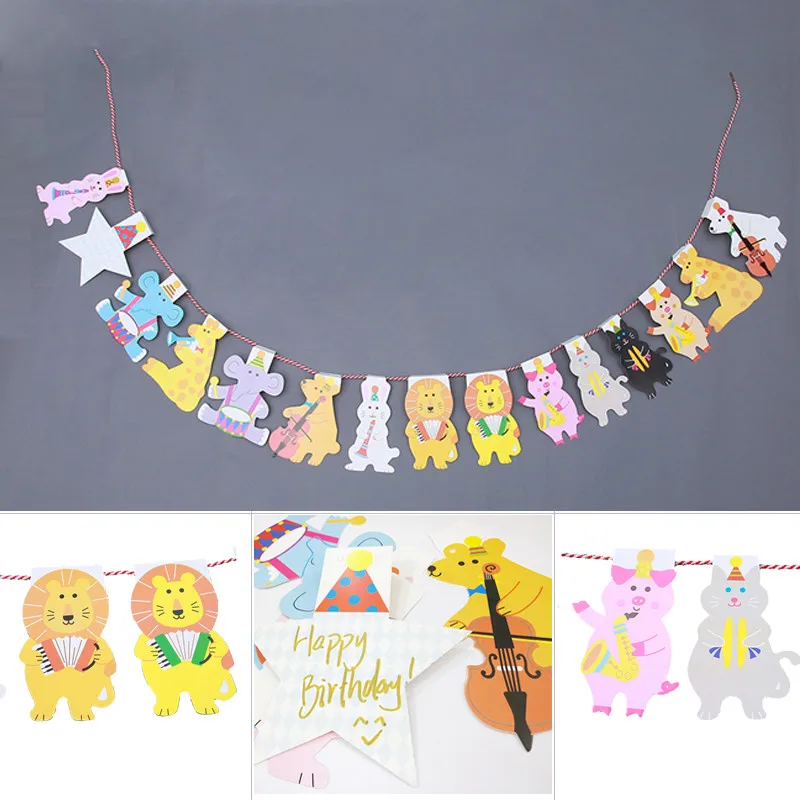 5 шт./партия праздничный баннер с изображением животных на день рождения для