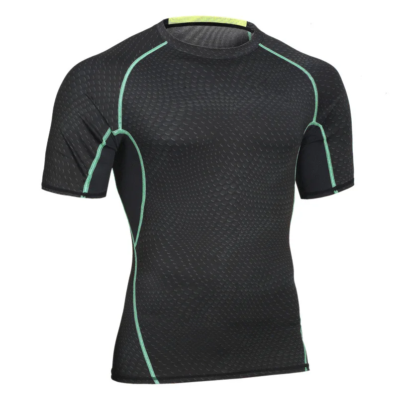 

Fashion 2022 Spring Summer Compression Tight Short Sleeve Fish Scales Skinny Bodybuilding Elastic Stretch Tshirts Joogers Tops
