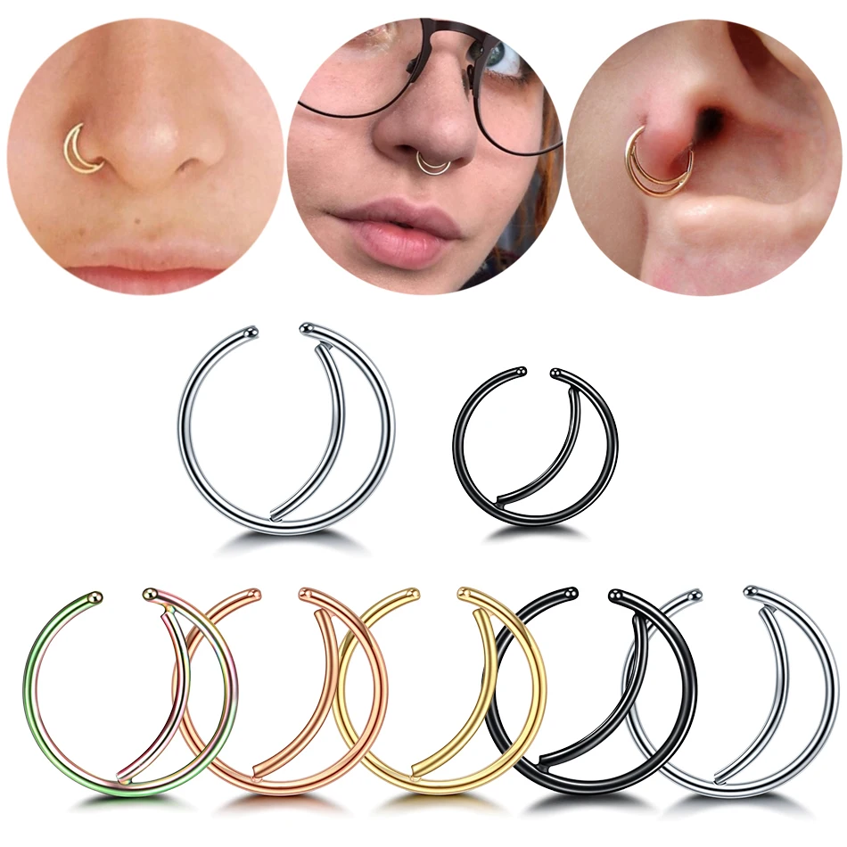 

1PC Steel Moon Nose Rings Hoop 20G Fake Nose Septum Rings Piercing Ear Cartilage Tragus Helix Stud Fake Oreja Piercings Jewelry