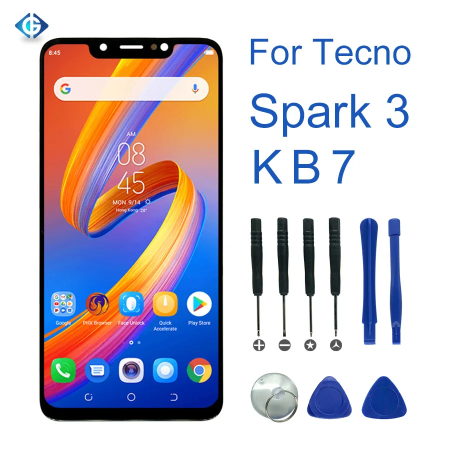 10 шт. экран для Tecno Spark 3 KB7 ЖК-дисплей кодирующий преобразователь сенсорного экрана в сборе для Tecno Spark 3 KB7 lcd полная DHL
