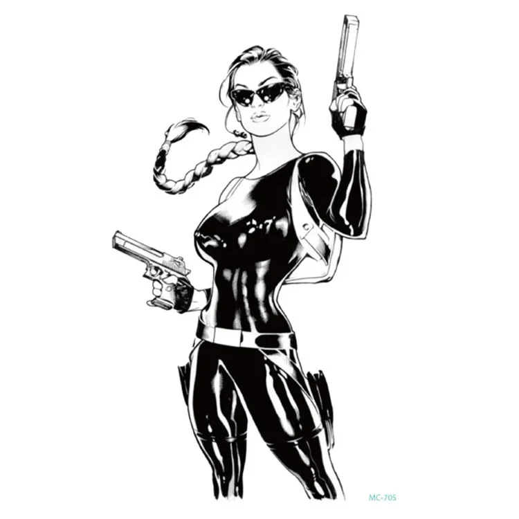 Боди арт HD Большие Татуировки художественный пистолет убийца женщина агент