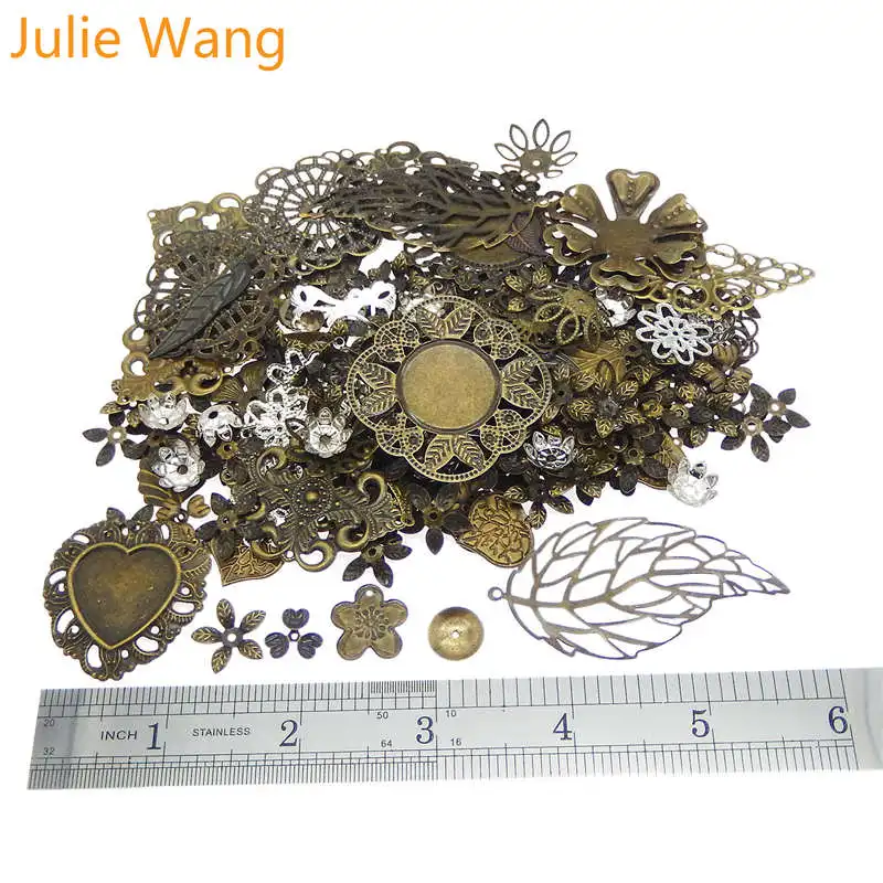 Julie Wang 50 г/упак. винтажный смешанный цветочный лист Античный цвет железные Подвески Ожерелье Подвески фурнитура Аксессуары для изготовления ювелирных изделий