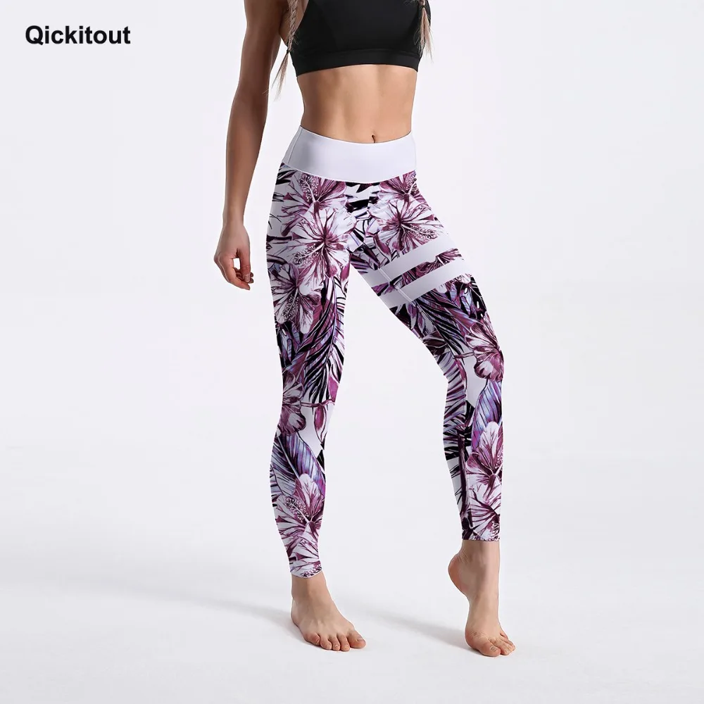 

Qickitout Sexy Women's Leggings Mystery Floral Leaves Pattern Printed Legging High Waist Ankle Length Casual Workout Pants XS-XL