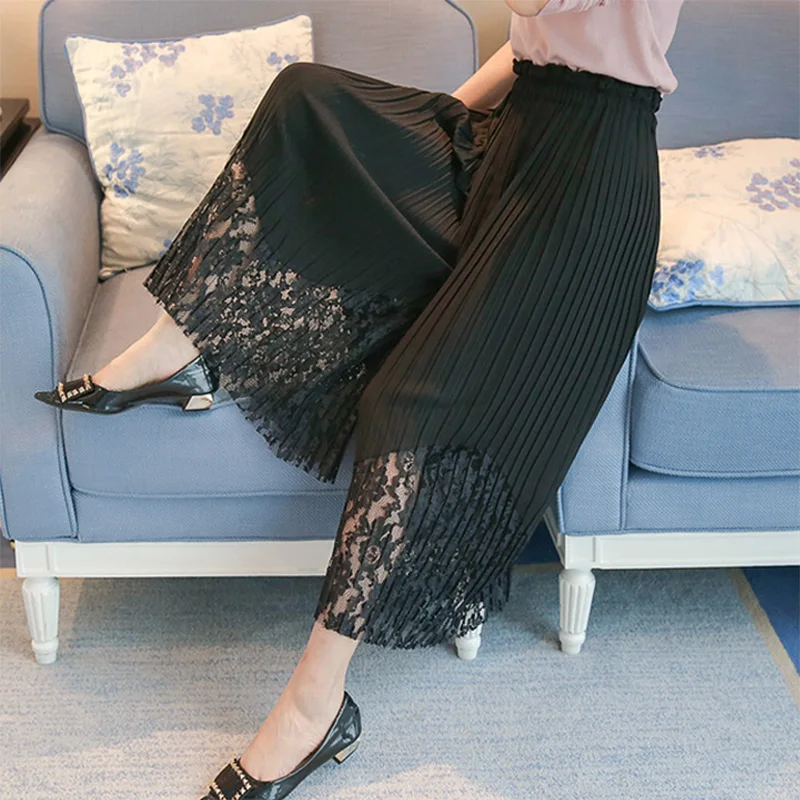 Женские Летние Плиссированные брюки большого размера плюс с широкими штанинами