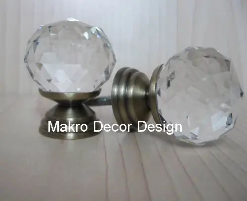 

20pcs lot 30MM Clear crystal knobs on antique brass base