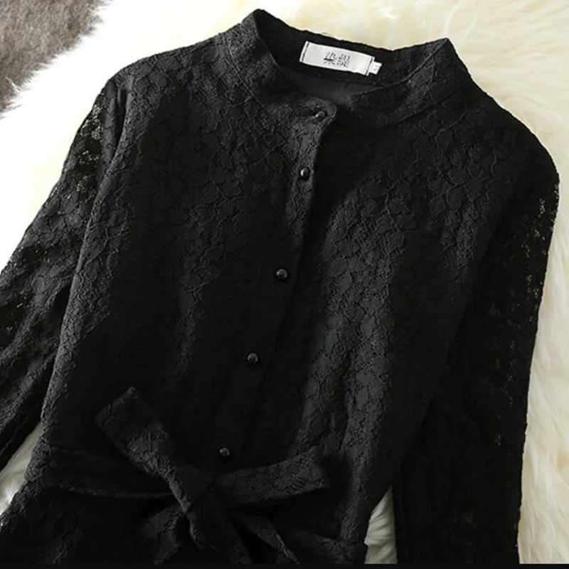 2019 Spring Autumn Women Dress Vintage Long Sleeve Lace Elegant Slim Single-breasted Party Dresses Vestidos | Женская одежда