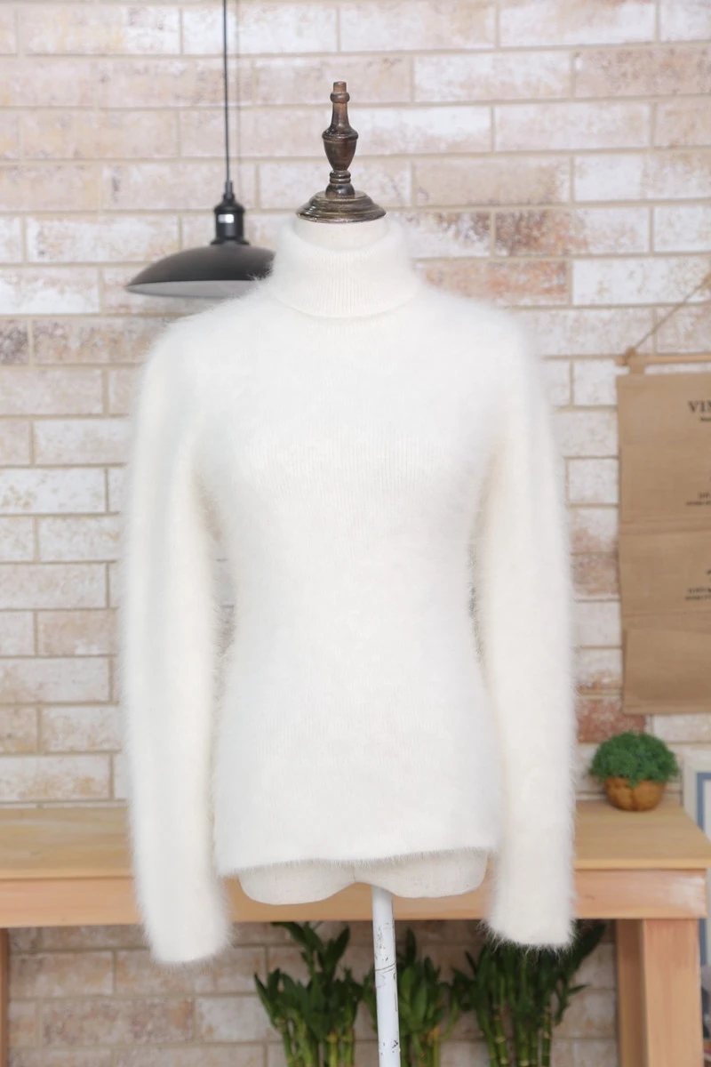 White Faux Mink Cashmere Long Sleeve Turtleneck Sweater Women 2020 Autumn Winter Basic Warm jumper Pullover Pull Femme Hiver | Женская