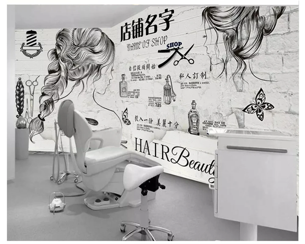 Настенные обои Beibehang для домашнего декора. Индивидуальная декоративная 3D-раскраска. Обои с ретро-кирпичом Европы и Америки для фона в парикмахерской.