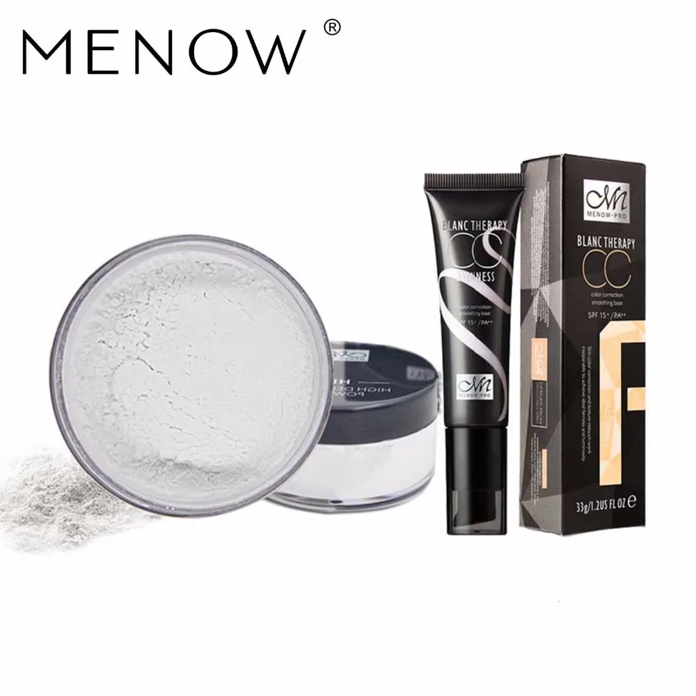 Menow бренд Make Up Set Прозрачный управления масло дышащий Loose Powder& Водонепроницаемый Основа для макияжа лица солнцезащитный крем CC крем падение ship5403