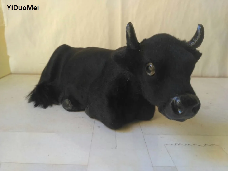

artificial black cattle hard model plastic&furs 24x7x7cm prone cattle home decoration furnishings gift d1200