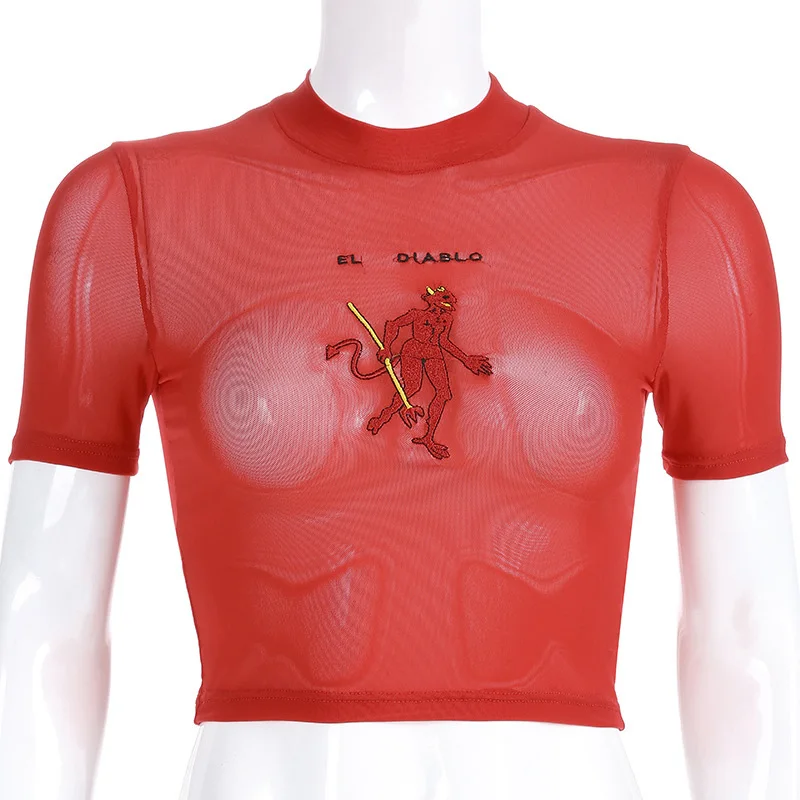 Красная прозрачная футболка La MaxPa сексуальная клубная модель 2019 модная