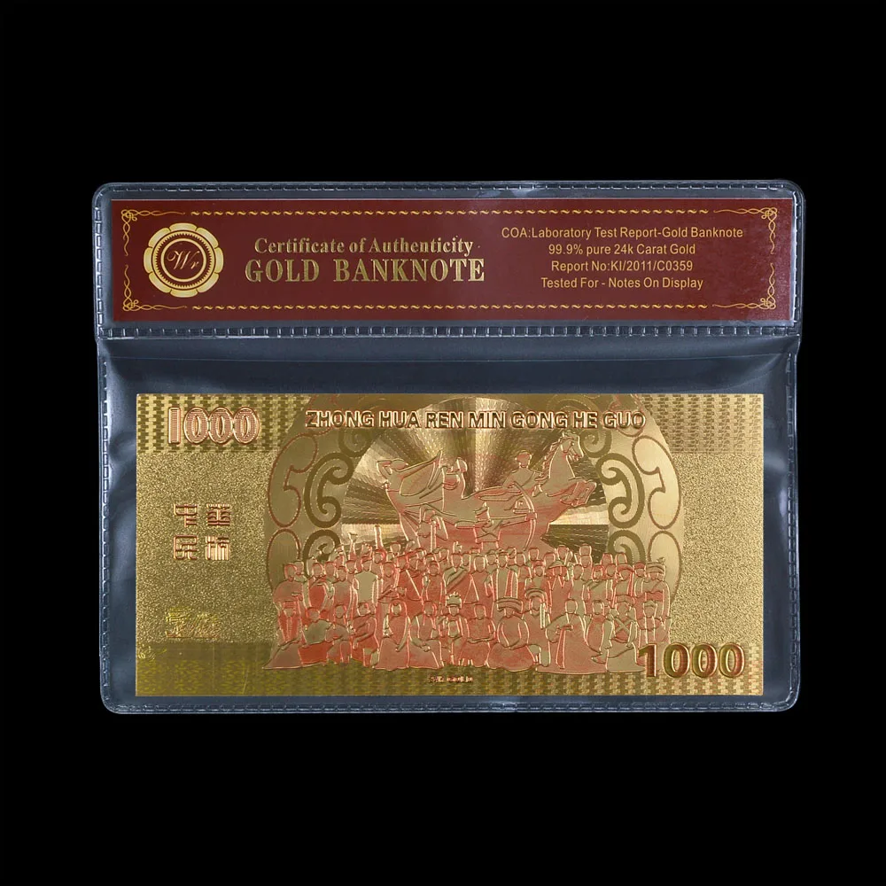 Новые продукты Позолоченные банкноты 1000 Zhong Hua Ren Min Gong He Guo фольга поддельные