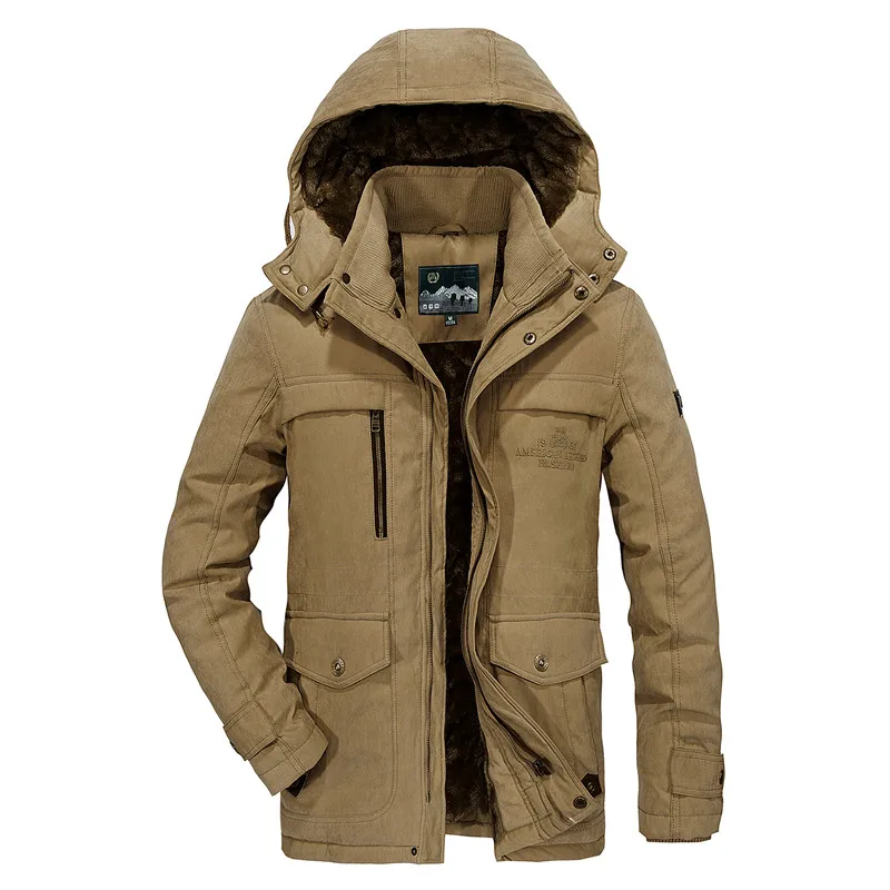 Куртка мужская с капюшоном SRTM теплая плотная повседневная цвета хаки на зиму 2019