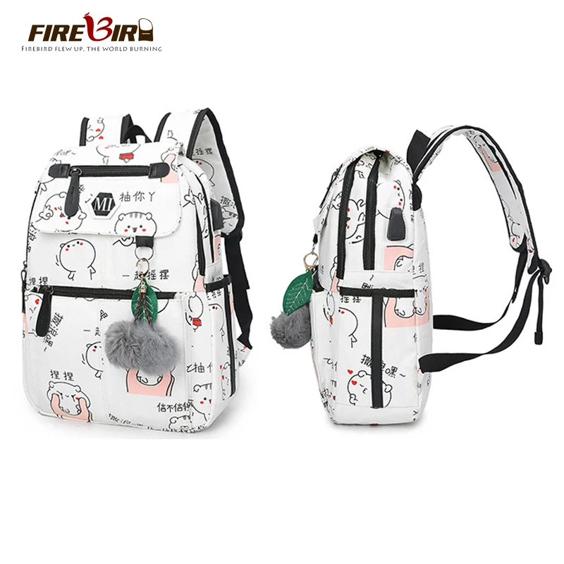 3 Pcs/Set Cute Girls Cartoon Printing USB Charging Canvas Backpack Small bag+High School Students laptop Backpacks Bagpack FN812 | Багаж и
