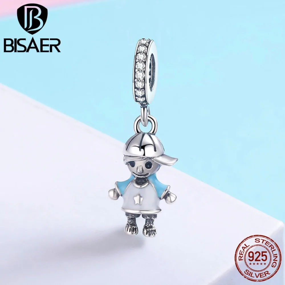 

2019 New 100% 925 Sterling Silver Little Boy & Girl Pink Pendant Charm Fit Bangles & Bracelet Original 925 Silver Jewelry Gift