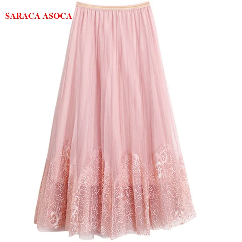 Опрятный стиль моды длинная сетчатая вуаль плиссированная юбка девушки Высокая