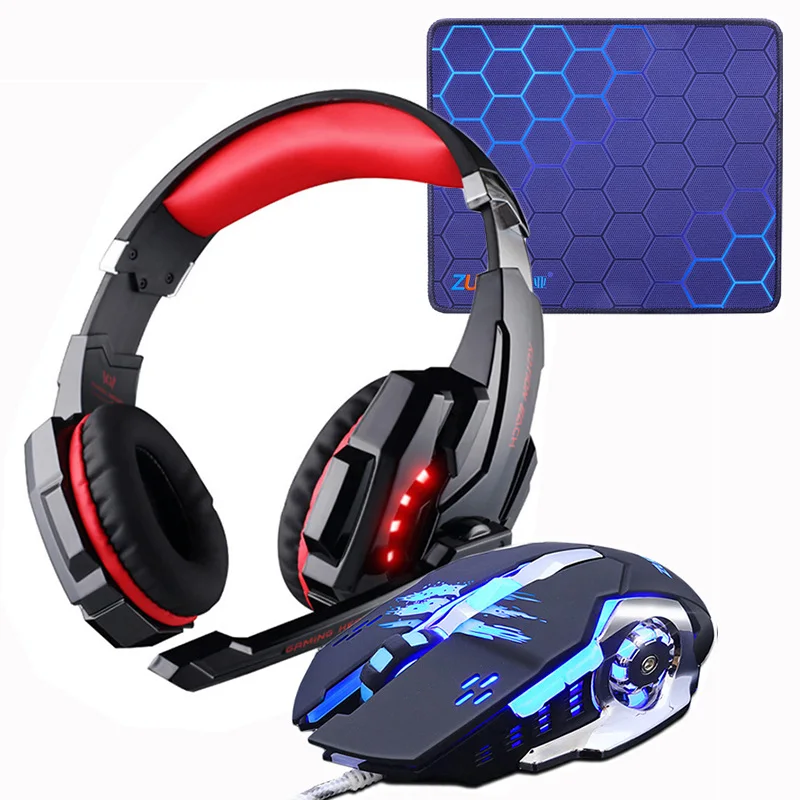 Игровая гарнитура наушники+ Проводная игровая мышь Мыши 4000 точек/дюйм бас стерео геймерские наушники+ игровой коврик для мыши комбинация для ноутбука ПК - Цвет: G9000 Red Pad Mouse
